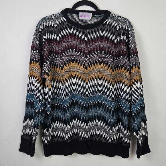 Vintage Monsuri Colorful Knit Sweater Size XL Coogi Style - Picture 1 of 3